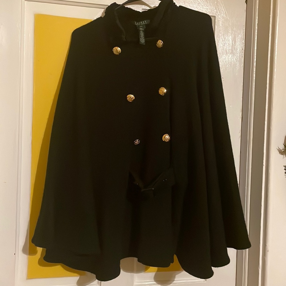 Ralph Lauren black lambs wool cape poncho